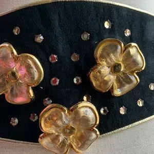 Vintage Deluxe Cinch Belt: Sash Belt with Gold Flowers and faux crystals. Dirndl Accessories | Vintage Deluxe Cinch Belt Sash Belt With Gold  main image 4